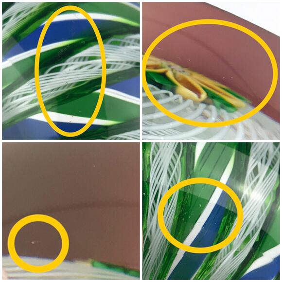 Perthshire 1981F Yellow Lampwork Flower Crown Latticinio Twist Facet Paperweight - Picture 11 of 14